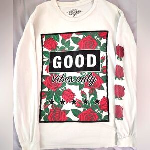 Eighty Eight "good vibes only" long sleeve  T-shirt, XL, white shirt & red roses